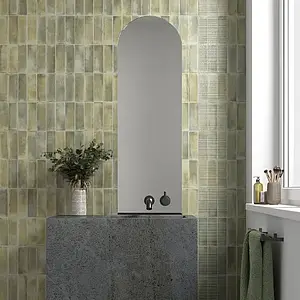 Background tile, Effect brick, Color green, Glazed porcelain stoneware, 6x18.6 cm, Finish matte