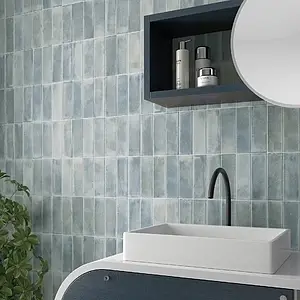Background tile, Effect brick, Color grey,sky blue, Glazed porcelain stoneware, 6x18.6 cm, Finish matte