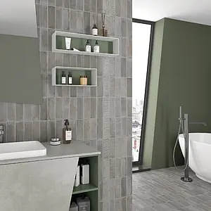 Bakgrunnsflis, Effekt murstein, Farge grå, Glasert porselenssteintøy, 6x18.6 cm, Overflate matt