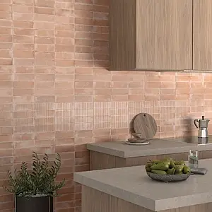 Background tile, Effect brick, Color pink,orange, Glazed porcelain stoneware, 6x18.6 cm, Finish matte