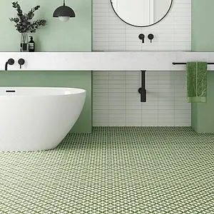 Background tile, Effect faux encaustic tiles, Color green,white, Glazed porcelain stoneware, 20x20 cm, Finish antislip