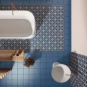 Grundflise, Effekt marokkanske fliser, Farve marineblå,hvid, Glaseret porcelænsstentøj, 20x20 cm, Overflade skridsikker