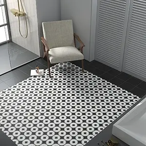 Background tile, Effect faux encaustic tiles, Color black,white, Glazed porcelain stoneware, 20x20 cm, Finish antislip