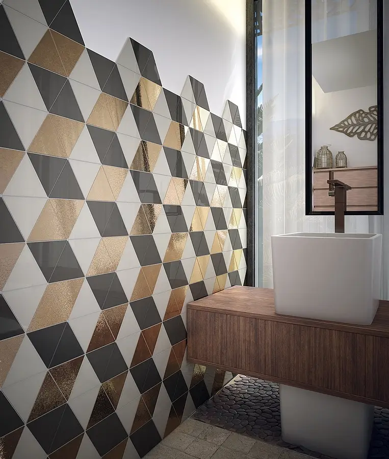 Background tile, Effect gold and precious metals,crackle glaze, Color yellow, Ceramics, 12.4x12.4 cm, Finish glossy