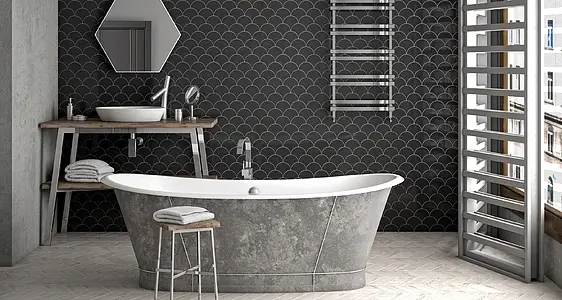 Background tile, Effect unicolor, Color black, Ceramics, 10.6x12 cm, Finish glossy