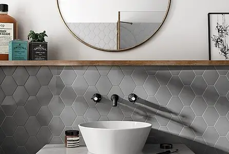 Background tile, Effect unicolor, Color grey, Ceramics, 10.8x12.4 cm, Finish glossy