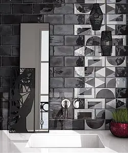 Background tile, Color black, Ceramics, 7.5x15 cm, Finish glossy
