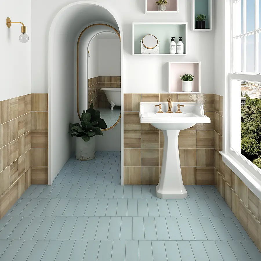 Background tile, Color sky blue, Glazed porcelain stoneware, 9.2x36.8 cm, Finish matte