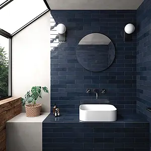 Background tile, Color navy blue, Style zellige, Glazed porcelain stoneware, 6x24.6 cm, Finish glossy