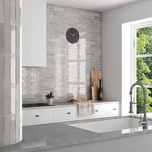 Background tile, Color grey, Style zellige, Glazed porcelain stoneware, 6x24.6 cm, Finish glossy