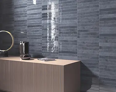 Background tile, Effect other stones, Color navy blue, Glazed porcelain stoneware, 5x40 cm, Finish glossy