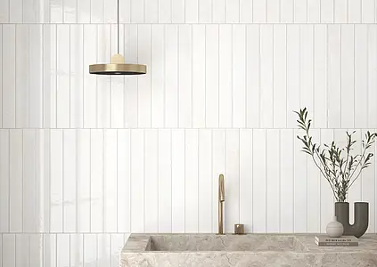 Hintergrundfliesen, Optik andere steine, Farbe weiße, Glasiertes Feinsteinzeug, 5x40 cm, Oberfläche glänzende