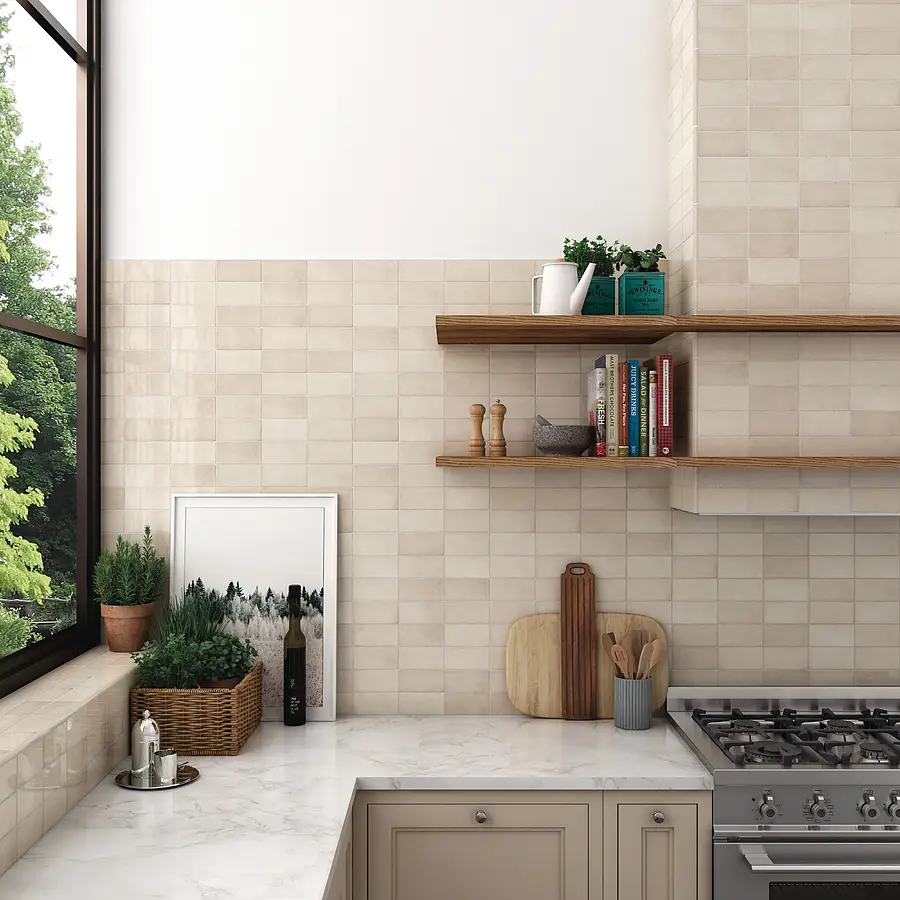 Background tile, Color beige, Ceramics, 6.5x13.2 cm, Finish glossy