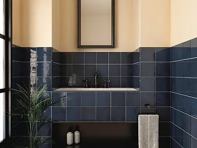 Background tile, Color navy blue, Ceramics, 13.2x13.2 cm, Finish glossy