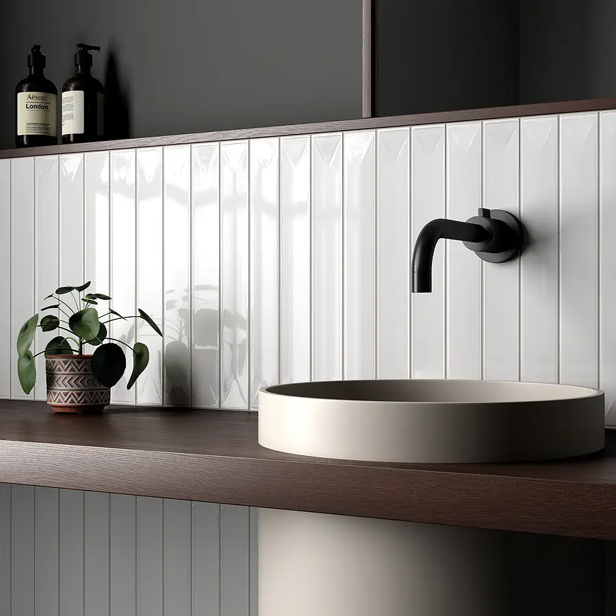 Background tile, Color white, Ceramics, 5x40 cm, Finish glossy
