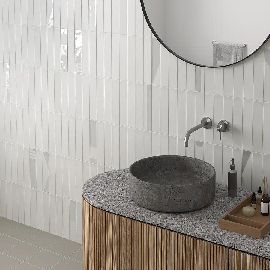 Background tile, Color white, Glazed porcelain stoneware, 6x30 cm, Finish matte