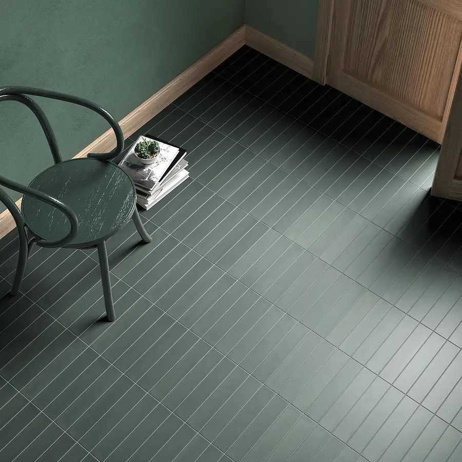 Background tile, Color green, Glazed porcelain stoneware, 6x30 cm, Finish matte
