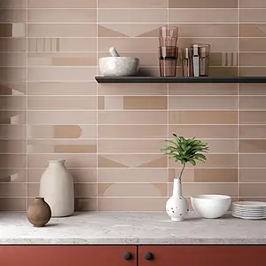 Background tile, Color beige, Style patchwork, Glazed porcelain stoneware, 6x30 cm, Finish matte