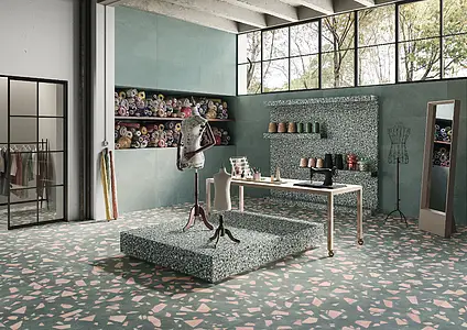 Grundflise, Effekt beton, Farve grøn, Uglaseret porcelænsstentøj, 60x120 cm, Overflade skridsikker