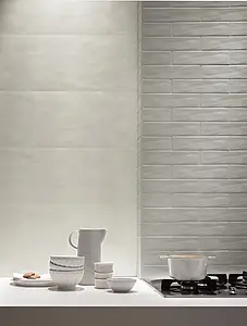 Background tile, Effect brick, Color white, Glazed porcelain stoneware, 7.5x30 cm, Finish matte