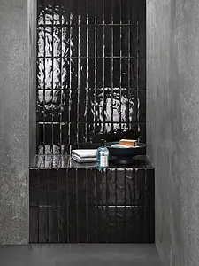 Carrelage, Effet brique, Teinte noire, Style fait à la main, Grès cérame émaillé, 6x24 cm, Surface brillante