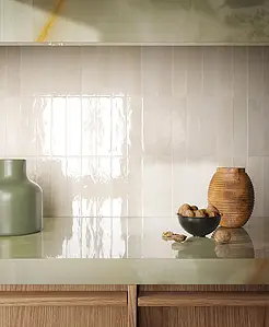Background tile, Effect brick, Color white, Style handmade, Glazed porcelain stoneware, 6x24 cm, Finish glossy