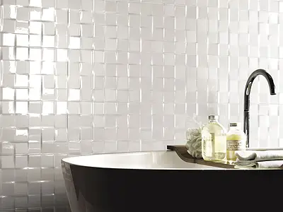Effect unicolor, Color white, Mosaic effect tiles, Ceramics, 25x75 cm, Finish glossy