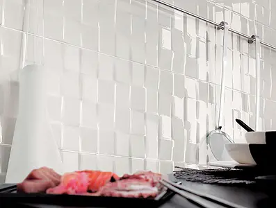 Piastrelle effetto mosaico, Effetto unicolore, Colore bianco, Ceramica, 25x75 cm, Superficie lucida