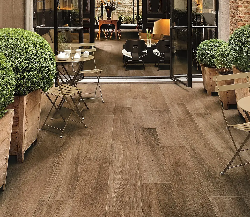 Background tile, Effect wood, Color brown, Glazed porcelain stoneware, 22.5x90 cm, Finish antislip