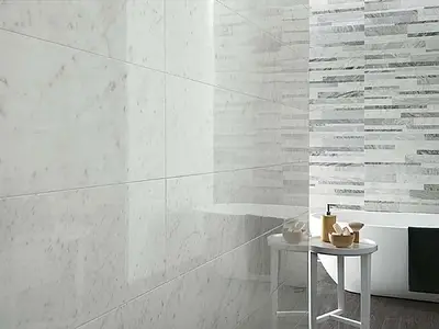 Background tile, Effect stone,carrara, Color white, Ceramics, 25x75 cm, Finish glossy