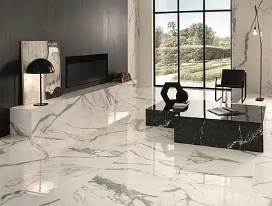 Carrelage, Effet pierre,autres types de marbre, Teinte noire, Grès cérame non-émaillé, 120x120 cm, Surface polie