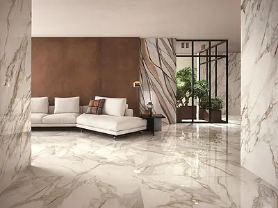 Background tile, Effect stone,calacatta, Color white, Unglazed porcelain stoneware, 120x278 cm, Finish polished