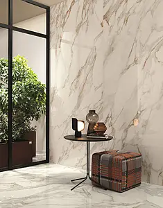Background tile, Effect stone,calacatta, Color white, Unglazed porcelain stoneware, 120x278 cm, Finish polished