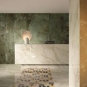 Background tile, Effect metal, Color green,grey,brown, Unglazed porcelain stoneware, 120x278 cm, Finish matte