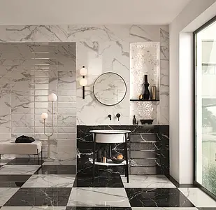 Background tile, Effect stone,carrara, Color white, Ceramics, 15x56 cm, Finish glossy