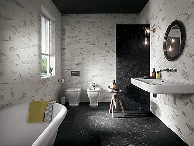 Background tile, Effect stone,other marbles, Color black, Unglazed porcelain stoneware, 21.6x25 cm, Finish matte