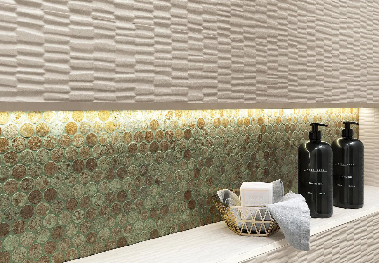 Mosaic tile, Effect metal, Color green,brown, Ceramics, 29.5x32.5 cm, Finish matte