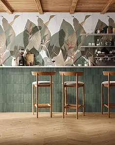 Background tile, Effect brick, Color green, Glazed porcelain stoneware, 6x24 cm, Finish matte