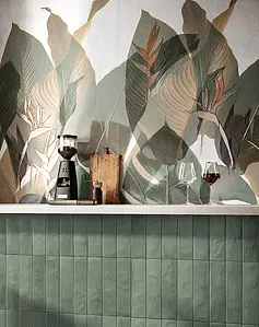 Background tile, Effect brick, Color green, Glazed porcelain stoneware, 6x24 cm, Finish matte