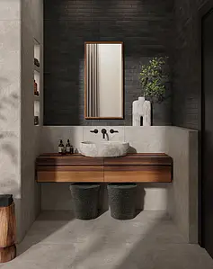 Background tile, Effect brick, Color black, Glazed porcelain stoneware, 6x24 cm, Finish matte