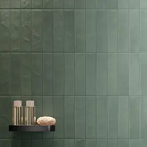 Background tile, Effect brick, Color green, Glazed porcelain stoneware, 6x24 cm, Finish matte