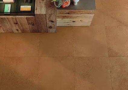 Effect terracotta, Color brown,orange, Background tile, Unglazed porcelain stoneware, 80x80 cm, Finish Honed