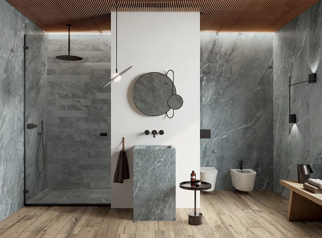 Background tile, Effect stone,other stones, Color grey, Unglazed porcelain stoneware, 120x280 cm, Finish antislip