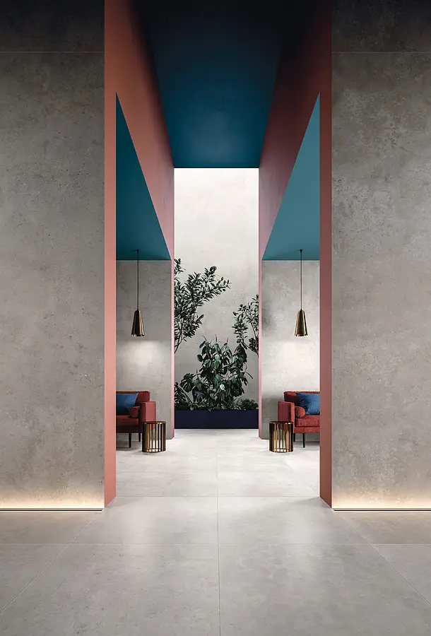 Background tile, Effect concrete, Color grey, Unglazed porcelain stoneware, 160x320 cm, Finish antislip