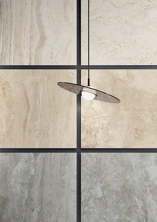 Background tile, Effect stone,travertine, Color beige, Unglazed porcelain stoneware, 60x60 cm, Finish antislip