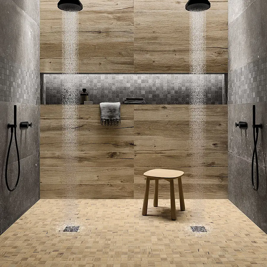 Background tile, Effect wood, Color beige, Glazed porcelain stoneware, 20x120 cm, Finish antislip