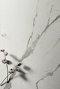 Carrelage, Effet pierre,statuario, Teinte blanche, Grès cérame émaillé, 160x320 cm, Surface polie