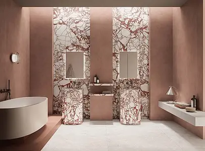 Background tile, Effect calacatta, Color red, Unglazed porcelain stoneware, 120x280 cm, Finish Honed