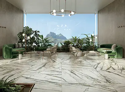 Background tile, Effect stone,calacatta, Color green,white, Unglazed porcelain stoneware, 120x120 cm, Finish antislip