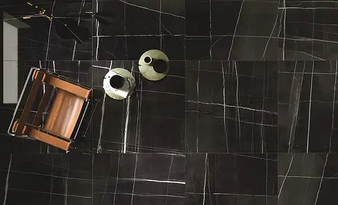 Grundflise, Effekt sten, Farve sort, Uglaseret porcelænsstentøj, 120x120 cm, Overflade poleret